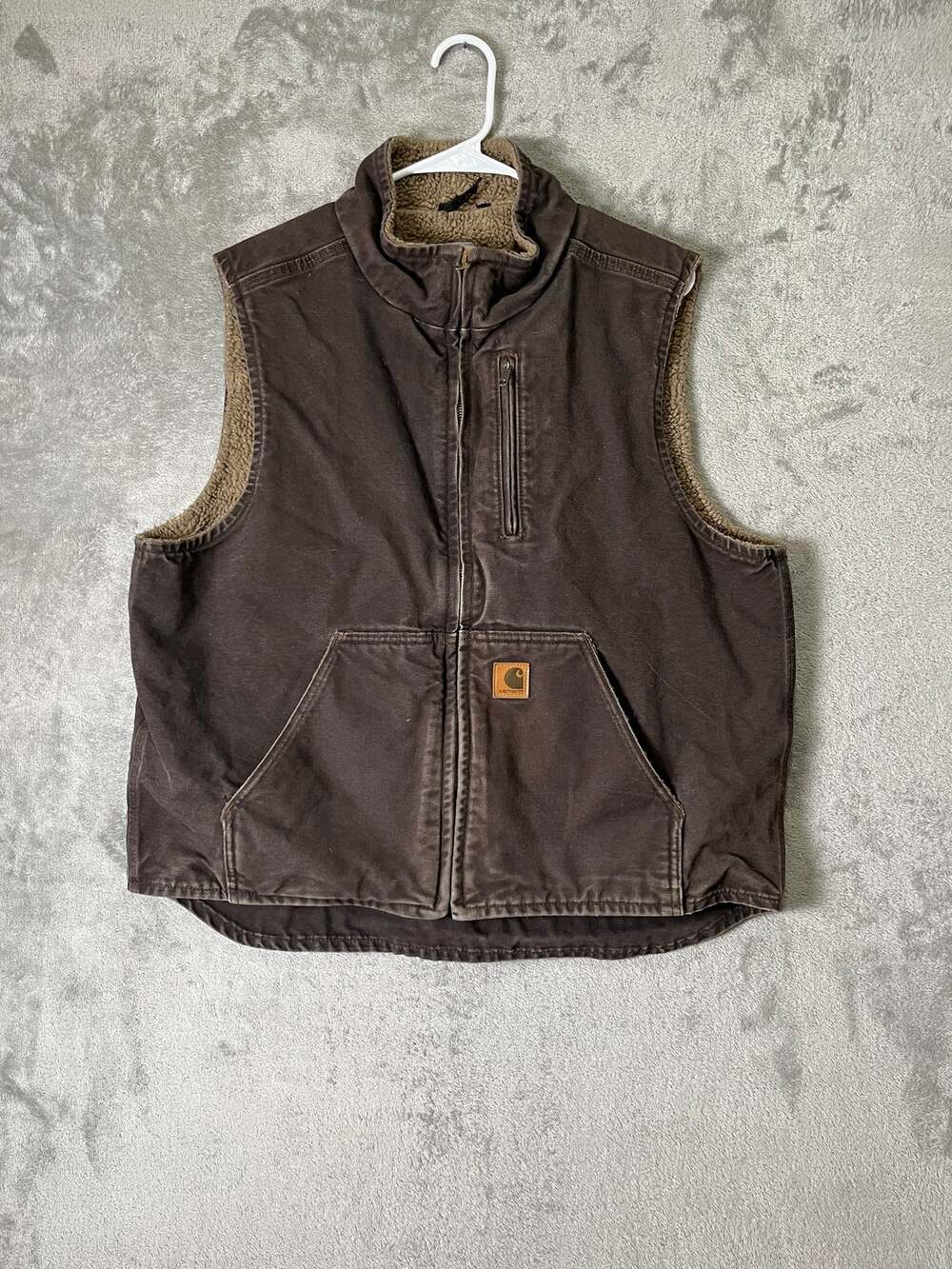 Carhartt Vintage  V33 Sherpa Lined Sandstone Duck Canvas Mock Neck Workwear Vest